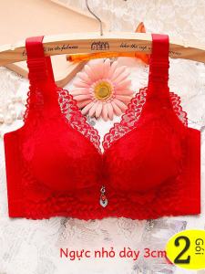 Red Adjustable Thickened Womens Bra Gathered Luxury Style V-Neck Removable Straps No Steel Ring Underwear for Young Females