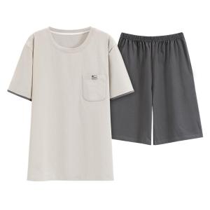 miiow | Mens Summer Pajamas Set Loose Fit Short Sleeve Pure Cotton Breathable Antibacterial Home Wear Outdoor Clothing Catman Sleepwear