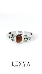 LENYA แหวนพลอยโกเมน เสริมด้านใจแกร่ง สำเร็จ มั่นคง ขนาด 6x4 มิล ตัวเรือนเงินแท้925 ชุบทองคำขาว