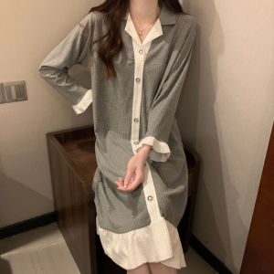 Cotton Shirt Style Sleepwear Womens Sweet Home Clothes Long Sleeve Mid-Length Sleep Dress Spring Autumn New Arrival