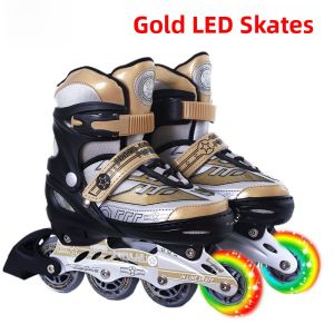 Adjustable Size Skate Shoes for Kids Beginner Complete Set Roller Skating Shoes Inline Skates Board Shoes Flat Wheels Leisure Shoes