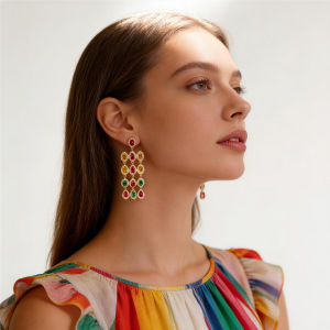 SEQUITO Vintage Women Multicolor AAA Cubic Zirconia Jewelry Yellow Gold Plated Oval Waterdrop Long Drop Formal Dinners Taessl Earrings SE1066