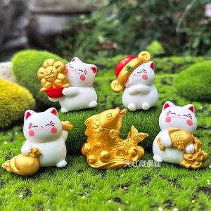 Mini Cute Lucky Cat Wealth Attracting Cat Desktop Decoration Home Car Ornament Resin Handmade Chinese Style Living Room Decor
