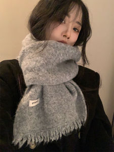 Grey Cashmere Soft Knitted Scarf Womens Autumn Winter Korean Style Warm Neck Protection Scarf for Students Matching Coats