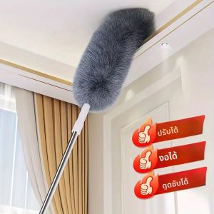 ยาวพิเศษ Retractable Duster พร้อม Bendable หัวแปรงฝุ่นล้างทําความสะอาดได้สําหรับเพดานสูงพัดลมเฟอร์นิเจอร์รถเครื่องมือทําความสะอาดแบบใช้ซ้ําได้