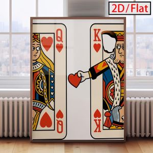 2D/Flat Abstract King & Queen Red Heart Canvas Wall Art Poster - Frameless Card Love Romantic Minimalist Printed Heart Poster