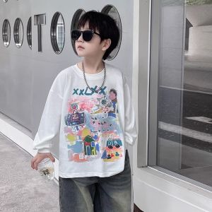 Cool Graffiti Long Sleeve round Neck Cotton T-Shirt for Boys Base Layer Autumn Kids Clothing Versatile Base Shirt Childrens Wear