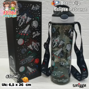 Botol Minum Astronot Luar Angkasa / Tempat Minum Anak Sedotan Flip Motif Planet Hitam 630 ml Anak Tali Panjang