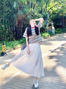 XUECAIQI | Summer Beautiful Stripe T-Shirt and Skirt Set