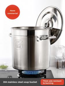 Large Capacity Stainless Steel 304 Food Grade Soup Pot with Lid for Commercial Use Pearl Milk Tea Cooking round Barrel Pot