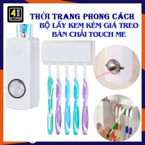 Bộ Nhả Kem Đánh Răng Tự Động Kèm Giá Đỡ Bàn Chải Cao Cấp Touch Me - Kệ Để Bàn Chải Đánh Răng Tiện Lợi (Kèm Miếng Dán)