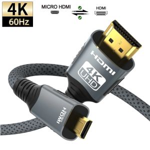 4K 60Hz Micro/Mini HDMI to HDMI Cable Braided HDMI-compatible Male to Male Bi-Directional 2.0Cord 18Gbps for Camera Monitor