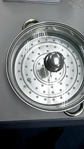 AKIRO 28cm Big Size 2 Layers Stainless Steel Rust-Free Glass Transparent Lid Thicken Steamer Soup Cooking Pot Set Periuk Pengukus 045 2L