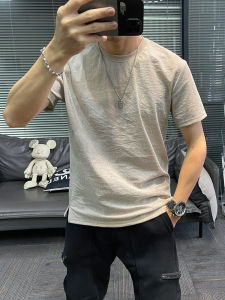 Tencel Linen Short Sleeve T-Shirt Mens Summer Pure Color Cool Feeling Quick Dry Ice Silk Breathable Trendy Brand Style