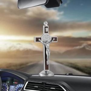 Fashion Car Ornament Metal Wood Jesus Cross Crucifix Auto Interior Dashboard Decoration Christian Jesus Ornaments Accessories