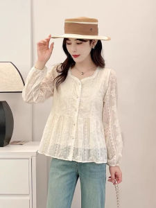 Áo Sơ Mi Nữ Cổ Vuông Thêu Kiểu Pháp Mới Thu Xuân Cạp Cao Ôm Sát Tay Dài Viền Ren Thanh Lịch Thời Trang Thường Ngày