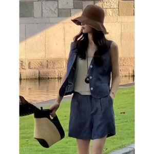 High-End Denim Linen Set Women Summer 2025 New Small Size Casual Vest Shorts Two-Piece Set Fashionable Ensemble Casual Wear