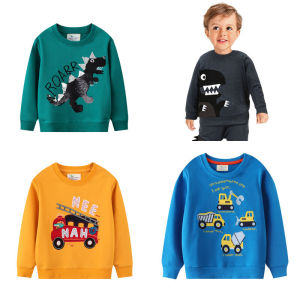Thickened Cotton Sweatshirt for Boys And Girls Spring Autumn Cartoon Dinosaur Fire Truck Long Sleeve Embroidered Jacket