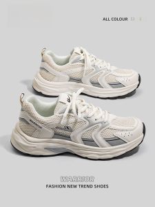 Warrior | Mens Breathable Mesh Running Shoes Spring Autumn New Style Casual Dad Shoes Couple Retro Sports Sneakers Round Toe Rubber Sole