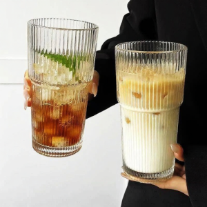 Vertical Stripe Cold Drink Glass Straw Cup