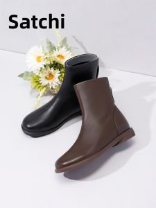 Fall and Winter Genuine Leather Slim Boot Low Heel Flat Boots