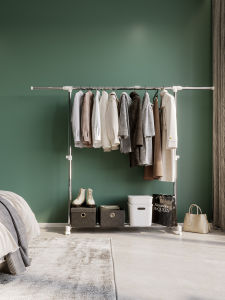 Simple Foldable Stainless Steel Clothesline Indoor Bedroom Dormitory Small Clothes Hanger Mobile Retractable Clothes Drying Rod