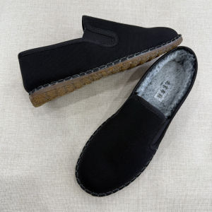 Breathable Wide Fit Mens Work Cloth Shoes Slip-On Casual Shoes Soft Bottom Cow Tendon Fashionable Spring Autumn Black Shoes