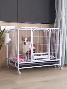 Dog Cage Mobile Square Tube Wire Large Metal Cage With Tray Pet Cage Indoor Dog House
