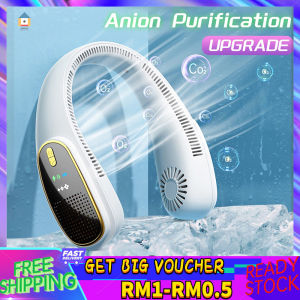 【Malaysia Spot Sale】Neck Fan Portable Cooling Fan USB Leafless 360° Neckband Fan Surround Air Outlets 5000Mah Rechargeable Negative Ion Air Cooler Air Purifier