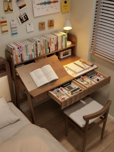 DONGMU | Solid Wood Desk with Bookshelf for Students Small Computer Desk