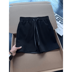 LIUBU | Black Waffle Knit Quick-Drying Shorts 3/4 Length
