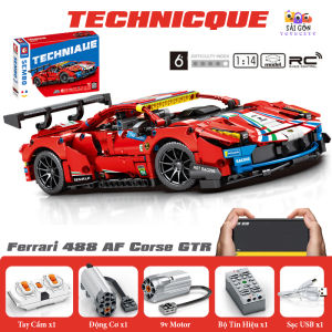 Đồ Chơi Lắp Ráp Kiểu LEGO Mô Hình Siêu Xe Ferrari 488 GTR Điều Khiển Từ Xa Tỉ Lệ 1:14 SEMBO 701950 Với 1206 PCS