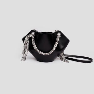 Autumn/Winter Womens Woven Strap Tassel Crossbody Bag Small