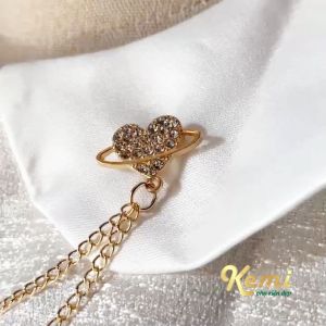 Ghim cài cổ áo cặp tim địa cầu kết nối dây xích thanh lịch dễ phối đồ