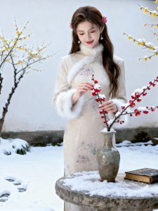 Chinese Style Long Sleeve Warm Winter Dress Female Thicker Padded