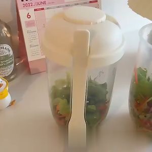 Botol Salad Transparan 1000ML dengan Sendok Garpu Portable / Gelas Salad Plastik Set Botol PH C863