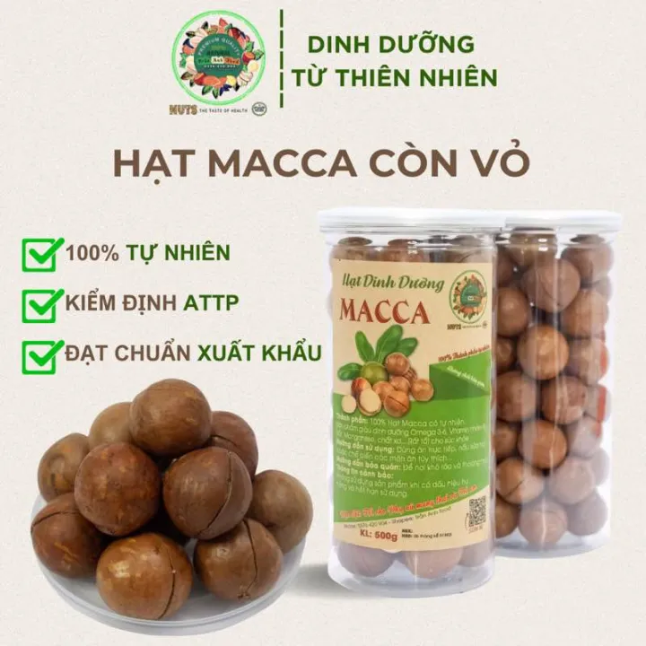 Hạt macca nứt vỏ sấy size đại 28-32 loại 1 hũ 500g thơm ngon có đồ tách vỏ kèm