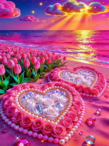 HUACAN Diamond Painting Beach Landscape Handicrafts 5d Diy Diamond Mosaic News 2027 Heart Seaside Sunset Decoration For Home