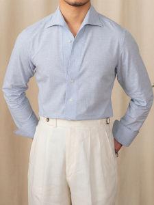 Mr. Deer Three Mens Long Sleeve Cotton Linen Shirt Slim Fit Pure Color One Piece Collar Casual Business Spring Summer Shirt