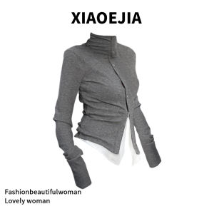Áo Thun Dệt Kim Cổ Cao XIAOEJIA Dành Cho Nữ Mùa Đông Ôm Vừa Vặn Áo Lót Hai Mảnh Giả Áo Chui Đầu Dài Tay Thường Ngày