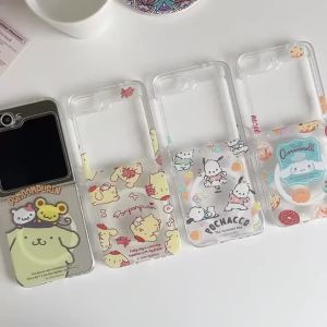 Sanrio | Korean Cute Cartoon Puppy Phone Case For Samsung Galaxy ZFlip5 Flip6 Flip7 Magnetic Pudding Dog Wireless Charge Shockproof Cover