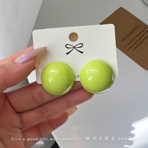 Vibrant Girl Feeling Bright Paint Large round Earrings Spring Summer Blue White Forest System Geometric Pattern Alloy Ear Hooks