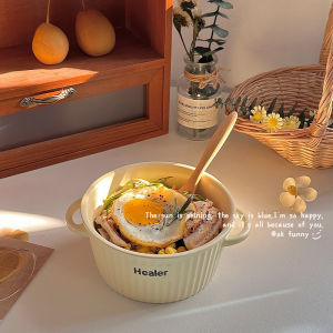 Underglaze Ceramic Bowl Double Ears Home Use Anti-Scalding Soup Bowl Rice Bowl Dining Utensils Dormitory Personal Specialty