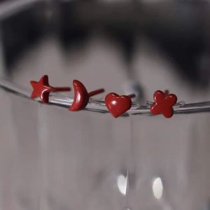 Pure Bio-Ceramic Moon Clover Star Ear Studs Red Heart One-Piece Ceramic Earrings Allergy-Free Fashion Jewelry for Women