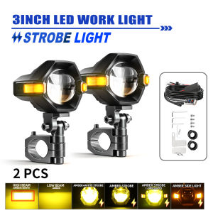 HL 3inch Motorcycle LED Auxiliary Spot Light White Yellow Dual Color Strobe Side Turn Signal For BMW R1250GS Yamaha off-road use