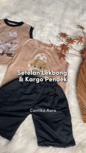 Setelan Kaos lekbong singlet dan kargo anak laki laki motif labubu | set cowok usia 1-14 tahun