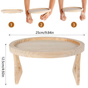 Wooden Sofa Armrest Tray Round Portable and Foldable Sofa Armrest Clip-On Tray Waterproof Sofa Couch Arm Rest Snack Tray