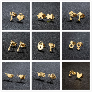 Gold Color Stainless Steel Earrings For Women Heart Lock Key Romantic Earrings Wedding ValentineS Day Jewelry Party Gift