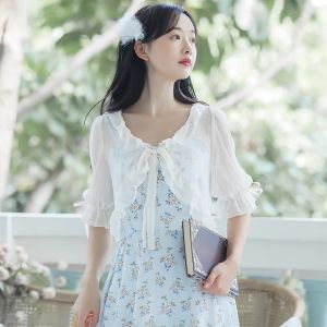 Summer New Fairy like Ultra Thin Shell Cardigan Womens Sleeveless V-Neck Short Coat Lace Trimmed Shawl Collar Cover up