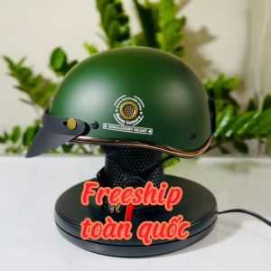 Mũ bảo hiểm nửa đầu RONA haly viền bạc màu xanh lính nhám bảo hành 12 tháng - Rona Helmet